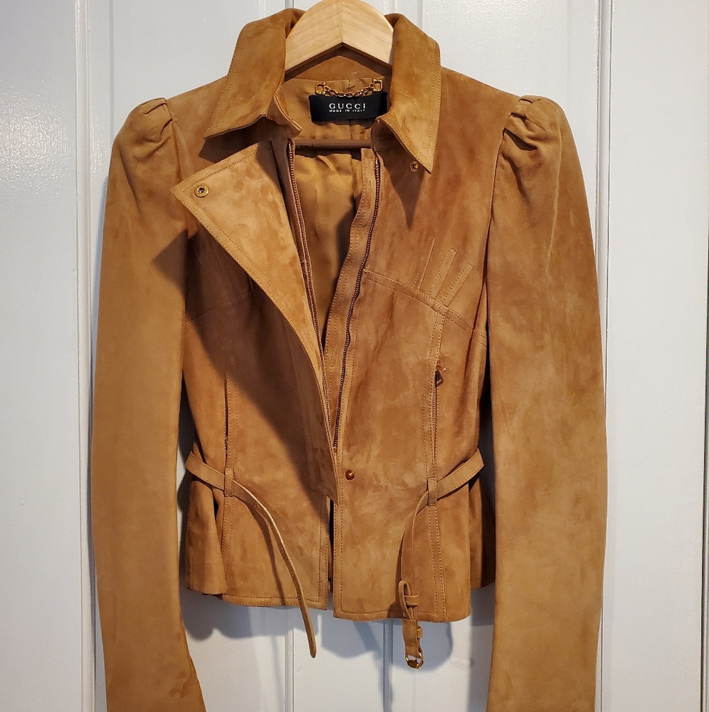 GUCCI Genuine Brown Suede Leather Jacket US 0-2 IT 36-38